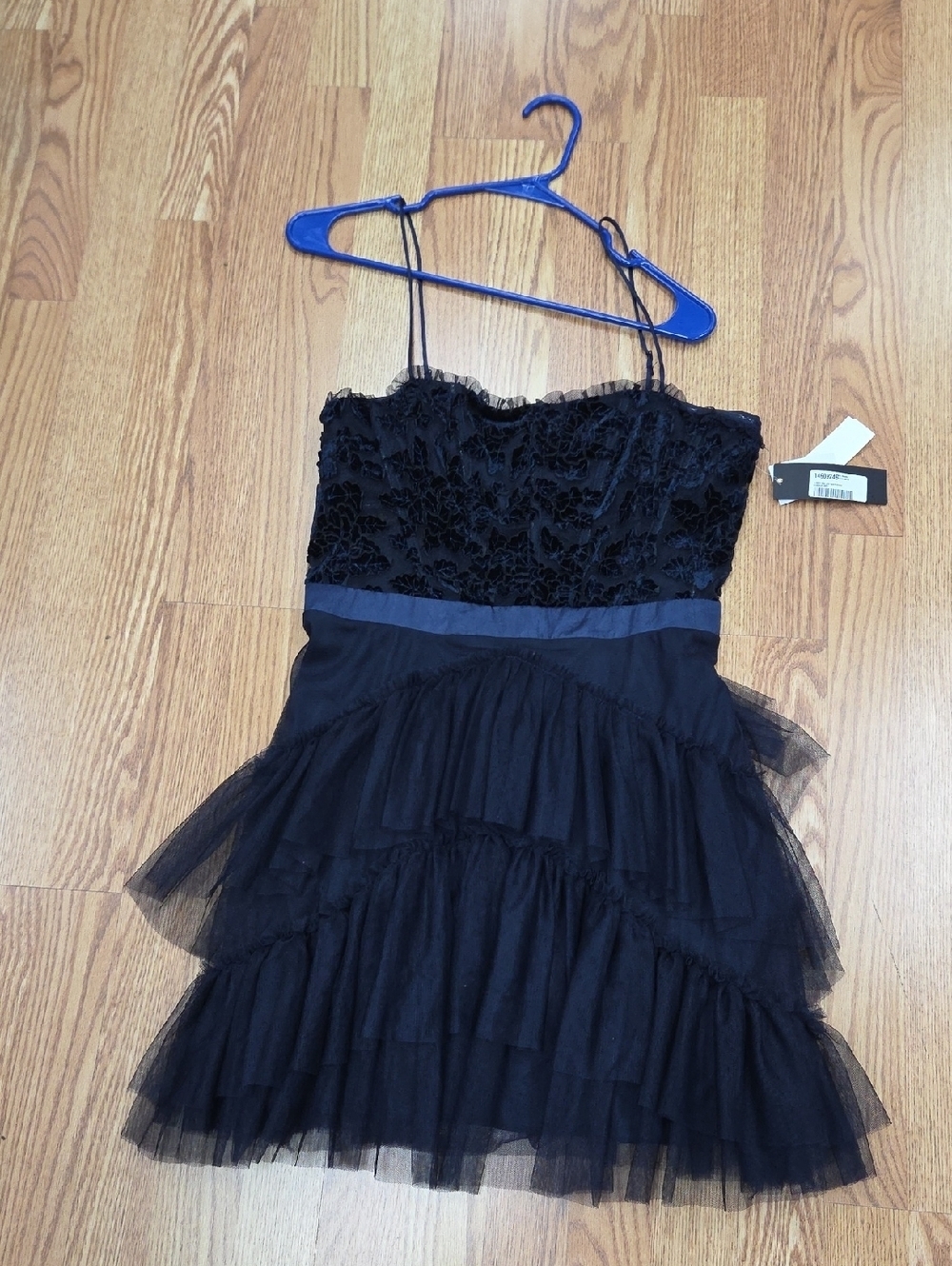 City Studio Black Strapless Party Dress with Velvet Burnout and Tulle New Sz 13